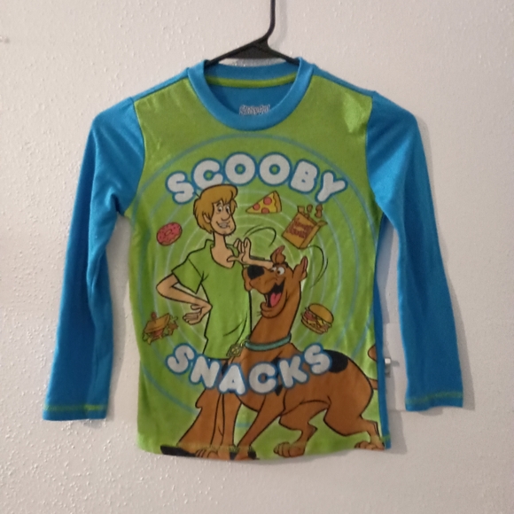Scooby-Doo Kids Long Sleeve Pj Shirt - Green and Blue - Picture 1 of 4